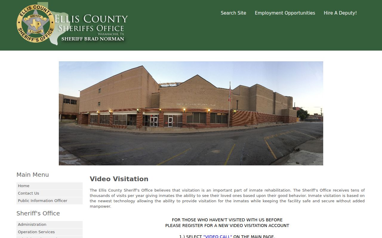 Ellis County arrest custody video visitation instructions