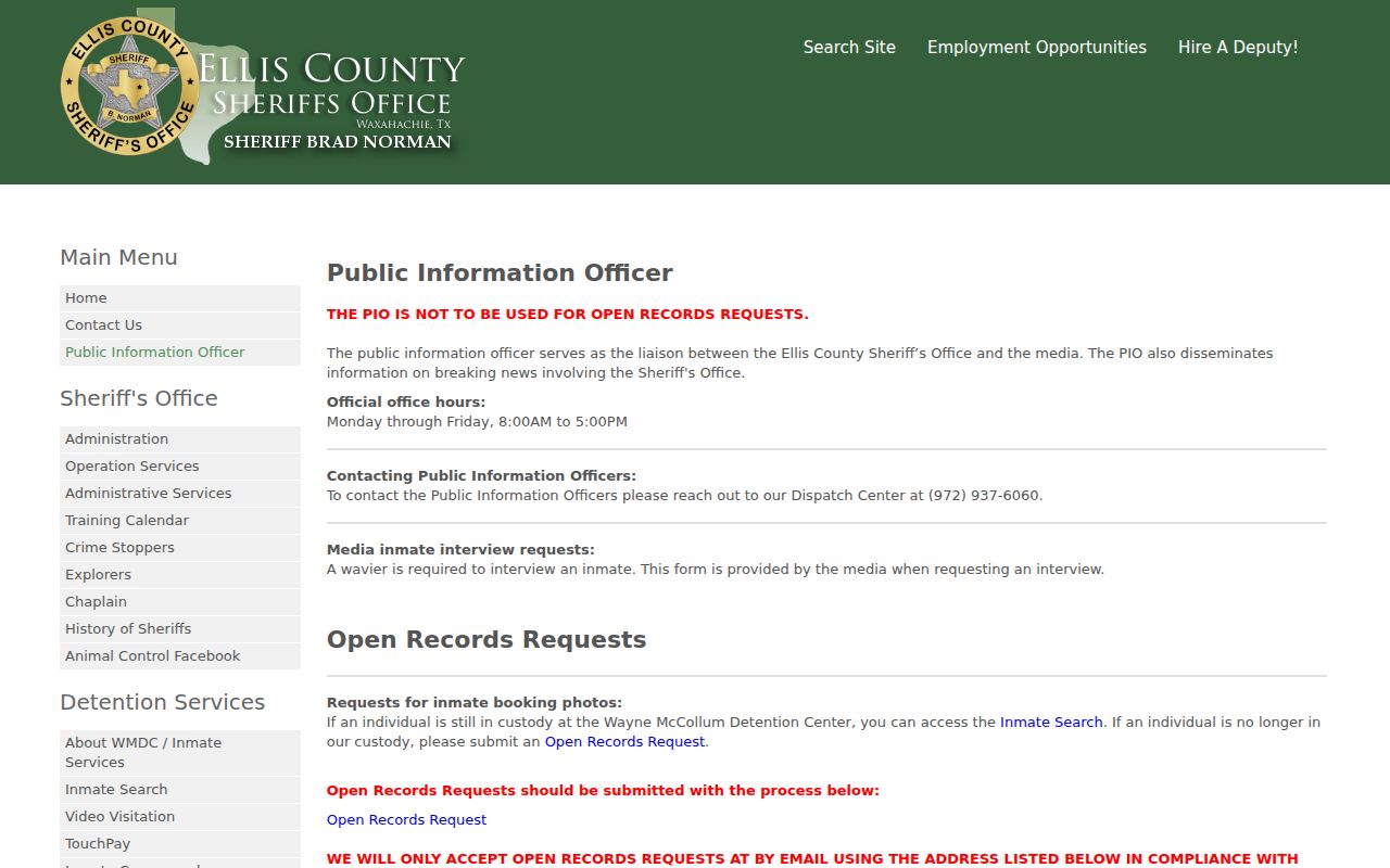 Ellis County arrest open-records request instructions