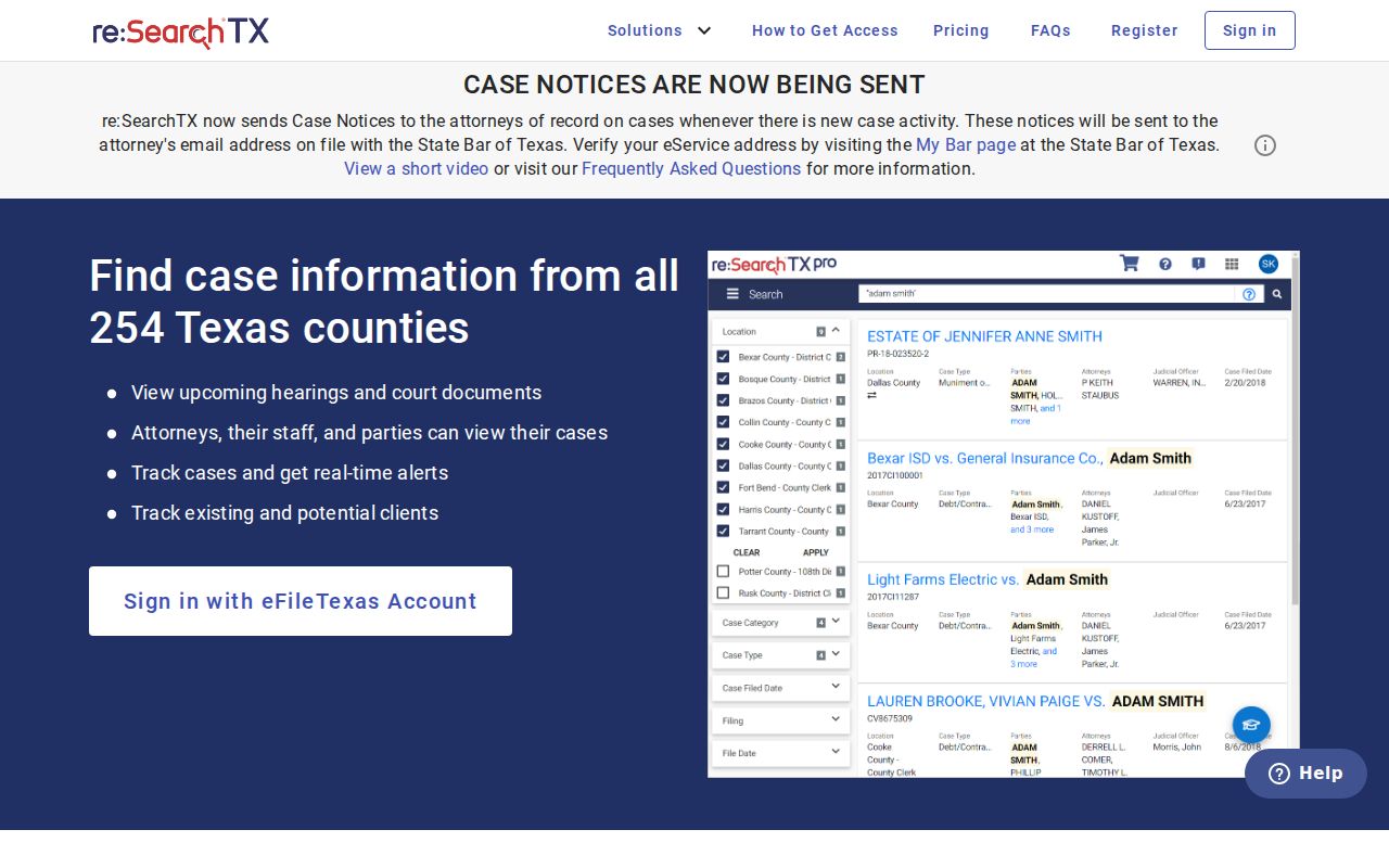 re SearchTX portal excluded from Ellis County criminal court case searches