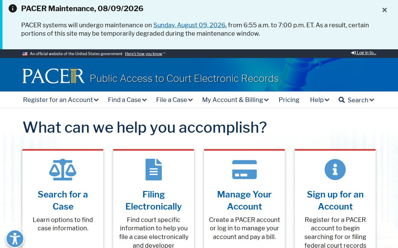 PACER federal court access for criminal cases connected to Ellis County