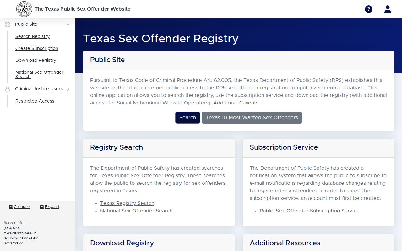 Ellis County sex offender registry results and profile layout