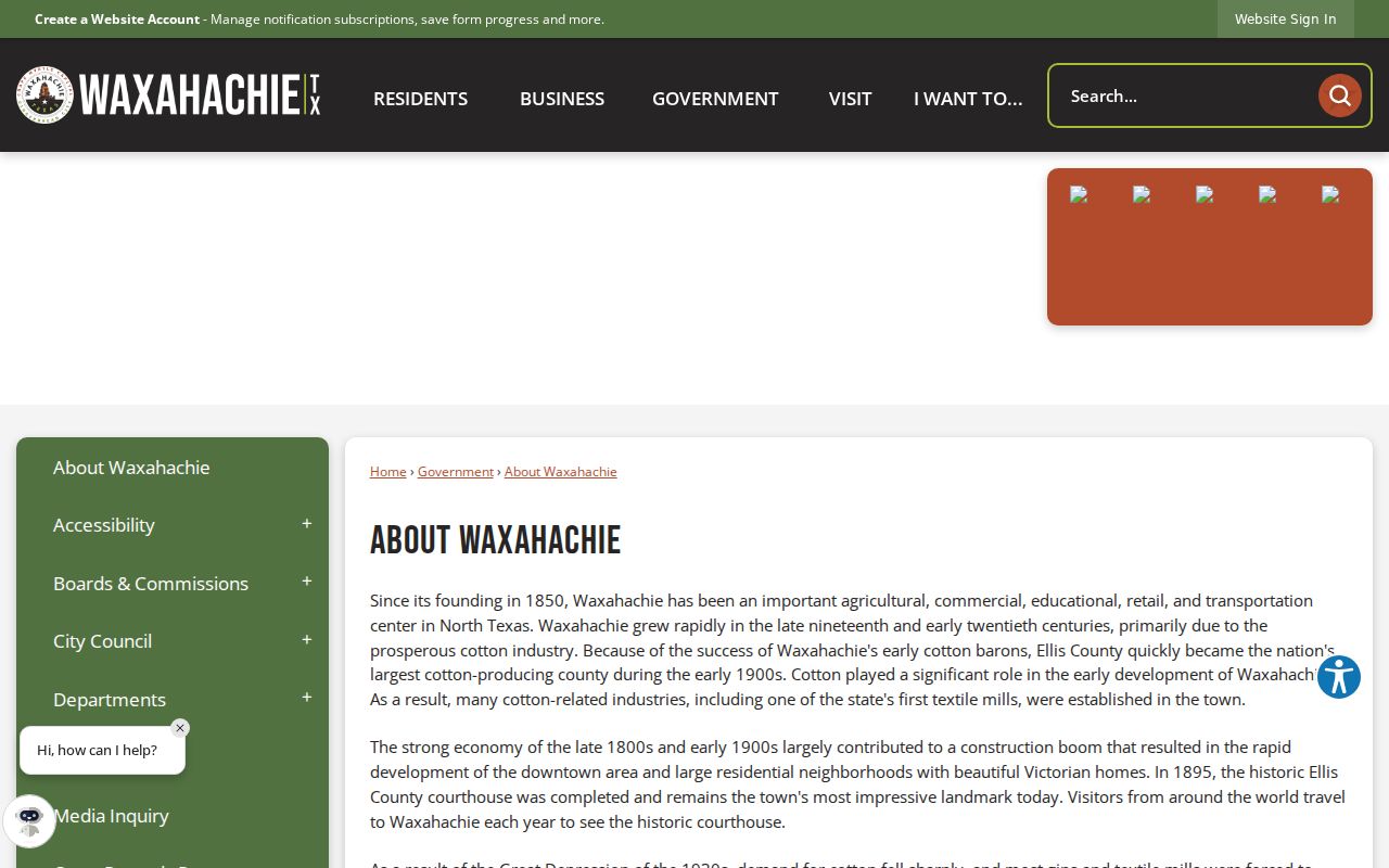 Waxahachie official history and Ellis County criminal records context